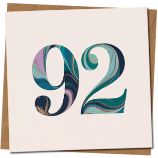 92nd Birthday Card - Marble Swirl Number Design, 145mm x 145mm Square, Elegant Age 92 Celebration, Includes Kraft Envelope