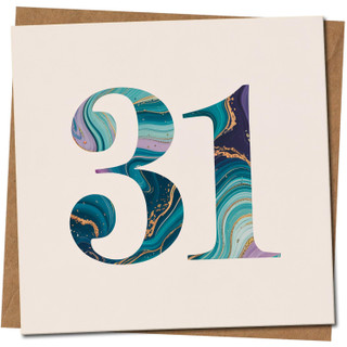 31st Birthday Card - Marble Number Design, 145mm x 145mm Square, Kraft Envelope - Elegant Milestone Birthday Card for Him or Her, Includes Kraft Envelope