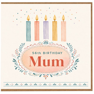 56th Birthday Mum Card, Floral Watercolour Candle Birthday Card