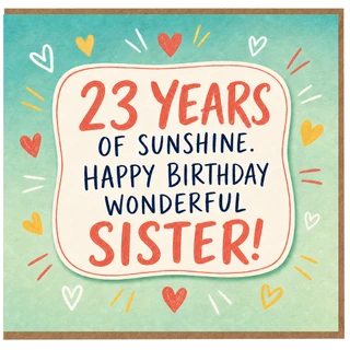 23rd Birthday Card for Sister, 23 Years of Sunshine Happy Birthday Wonderful Sister
