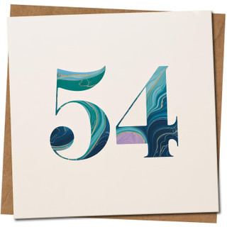 54th Birthday Card - Contemporary Marble Number Design - 145mm x 145mm Square - Kraft Envelope - Premium Quality, Includes Kraft Envelope
