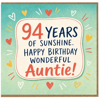 94th Birthday Card for Auntie, 94 Years of Sunshine Happy Birthday Wonderful Auntie Card