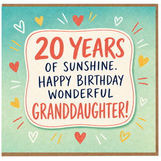 20th Birthday Card for Granddaughter, 20 Years of Sunshine Happy Birthday Wonderful Granddaughter Card