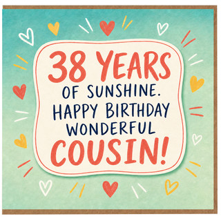 38th Birthday Card for Cousin, 38 Years of Sunshine Happy Birthday Wonderful Cousin