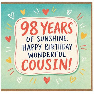 98th Birthday Card for Cousin, 98 Years of Sunshine Happy Birthday Wonderful Cousin
