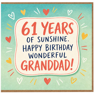 Granddad 61st Birthday Card, 61 Years of Sunshine Happy Birthday Wonderful Grandad Card
