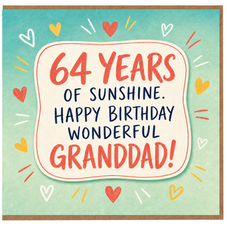 Granddad 64th Birthday Card, Wonderful Grandad 64 Years of Sunshine Happy Birthday Card
