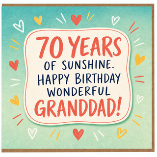 Granddad 70th Birthday Card, 70 Years of Sunshine Happy Birthday Wonderful Grandad Card