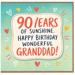 Granddad 90th Birthday Card, 90 Years of Sunshine Happy Birthday Wonderful Grandad