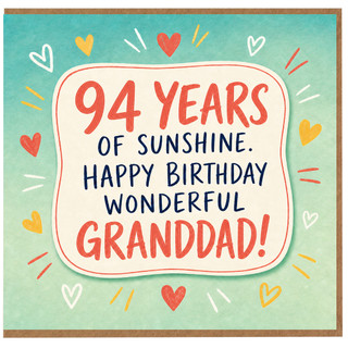 Granddad 94th Birthday Card, 94 Years of Sunshine Happy Birthday Wonderful Grandad