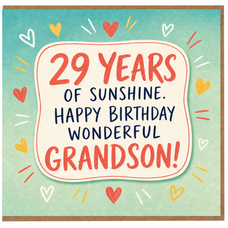 29th Birthday Card for Grandson, 29 Years of Sunshine Happy Birthday Wonderful Grandson