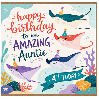 47th Birthday Auntie Card, Happy Birthday to an Amazing Auntie Underwater Manta Ray Design
