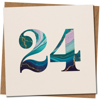24th Birthday Card - Marble Teal and Gold Number Design - 145mm x 145mm Square - Elegant Age 24 Card for Him or Her -, Includes Kraft Envelope