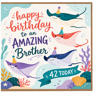 42nd Birthday Brother Card, Happy Birthday to an Amazing Brother, Underwater Manta Ray Birthday Card