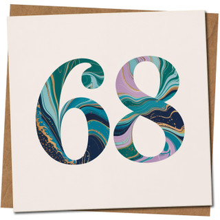 68th Birthday Card, Marble Number Design, 145mm x 145mm Square, Kraft Envelope, For Him or Her, Includes Kraft Envelope