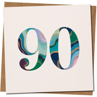 90th Birthday Card - Marble Number Design - 145mm x 145mm Square - Elegant Milestone Age 90 Greeting Card for Men or Women, Includes Kraft Envelope