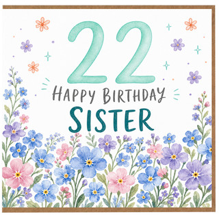 22nd Birthday Sister Card, Floral Happy Birthday Card