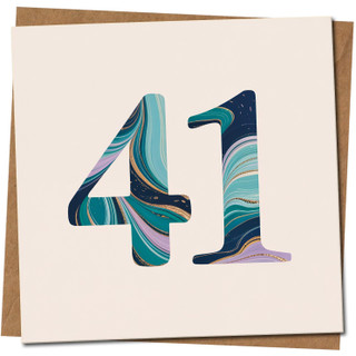 41st Birthday Card, Marble Number Design, 145mm x 145mm Square, Age 41 Card for Him or Her, Includes Kraft Envelope