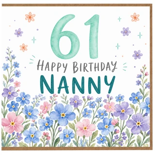 Nanny 61st Birthday Card, Floral Happy Birthday Card