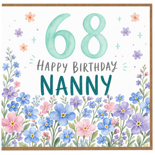 Nanny 68th Birthday Card, Happy Birthday Floral Watercolour Card