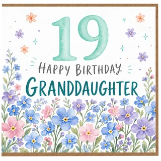 19th Birthday Card for Granddaughter, Happy Birthday Floral Watercolour Card