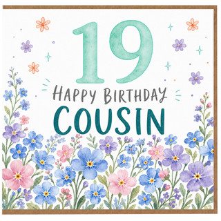 19th Birthday Cousin Card, Floral Happy Birthday Card