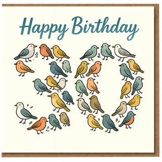 30th Birthday Card - Happy Birthday with Colourful Birds Forming 30 - Cute Nature Illustration for Adults