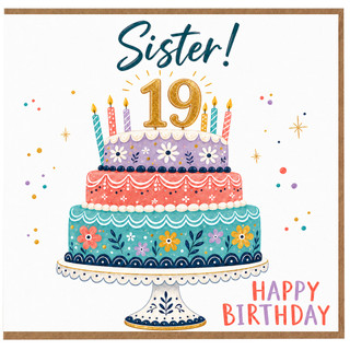 Sister 19th Birthday Card, Happy Birthday Cake Design