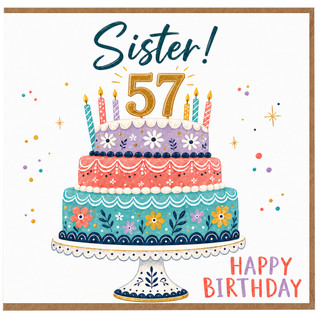 Sister 57th Birthday Card, Happy Birthday Cake Design