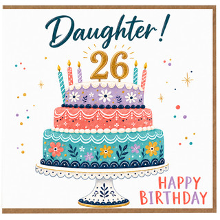Daughter 26th Birthday Card, Happy Birthday Cake Design