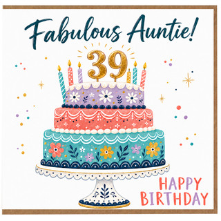 Auntie 39th Birthday Card, Fabulous Auntie Happy Birthday Card