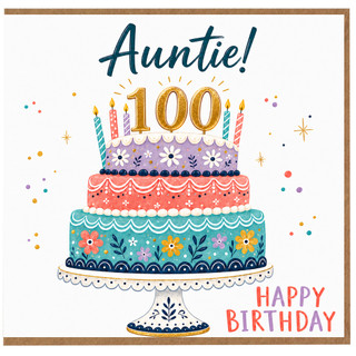 Auntie 100th Birthday Card, Happy Birthday Cake Design Card