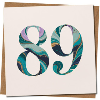 89th Birthday Greeting Card - 145mm x 145mm Square - Elegant Marble Number Design -, Includes Kraft Envelope
