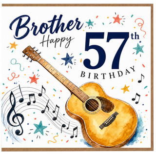 Brother 57th Birthday Card, Musical Guitar Birthday Card for Brother