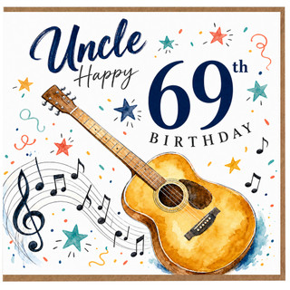 Uncle 69th Birthday Card, Musical Guitar Birthday Card for Uncle
