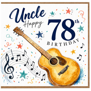 Uncle Happy 78th Birthday Card with Guitar and Music Notes