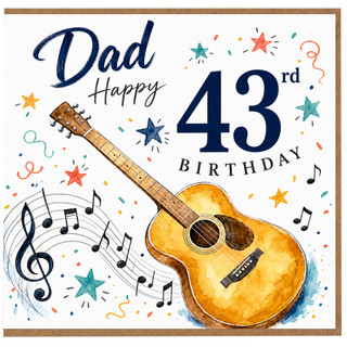Dad 43rd Birthday Card, Guitar Music Themed Birthday Card