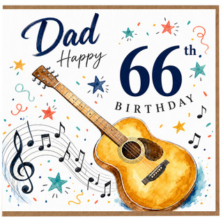 Dad 66th Birthday Card, Happy Birthday Guitar Music Design