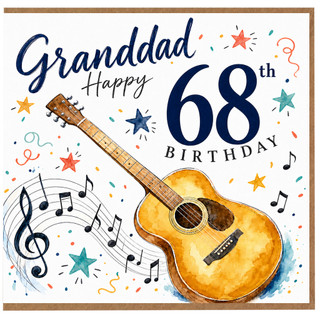 Granddad 68th Birthday Card, Musical Guitar Birthday Card for Grandad