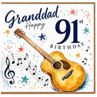 Granddad 91st Birthday Card, Musical Guitar Theme