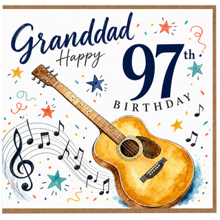 Granddad 97th Birthday Card, Musical Guitar Grandad Birthday Card