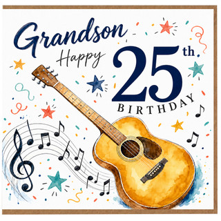 Grandson 25th Birthday Card, Musical Guitar Birthday Card