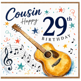 Cousin 29th Birthday Card, Guitar Music Design Happy Birthday Card