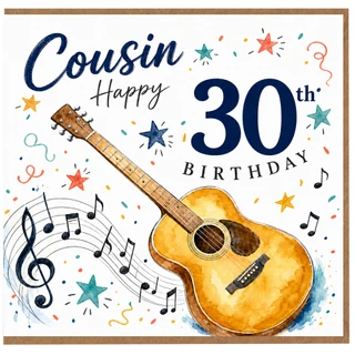 Cousin 30th Birthday Card, Happy 30th Birthday Guitar Music Theme