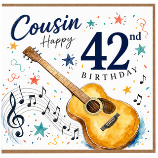 Cousin 42nd Birthday Card, Guitar Music Theme Birthday Card