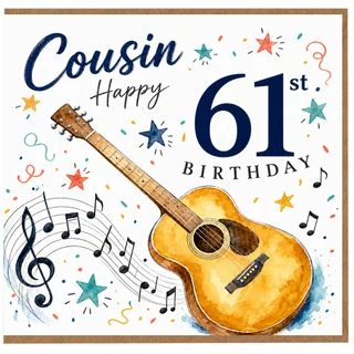 Cousin 61st Birthday Card, Happy 61st Birthday Guitar Music Design