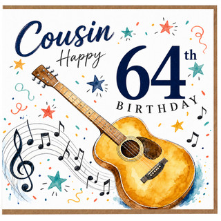 Cousin 64th Birthday Card, Musical Guitar Birthday Card