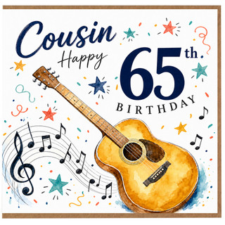 65th Birthday Card for Cousin, Happy 65th Guitar Music Design