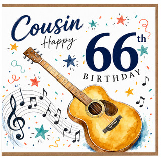 Cousin 66th Birthday Card, Musical Guitar Design Birthday Card