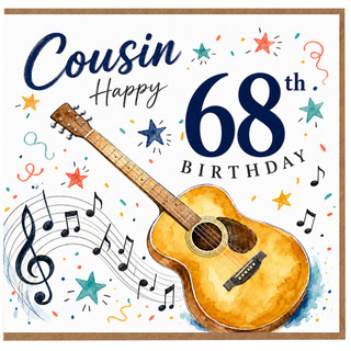 Cousin 68th Birthday Card, Happy 68th Birthday Guitar Music Card